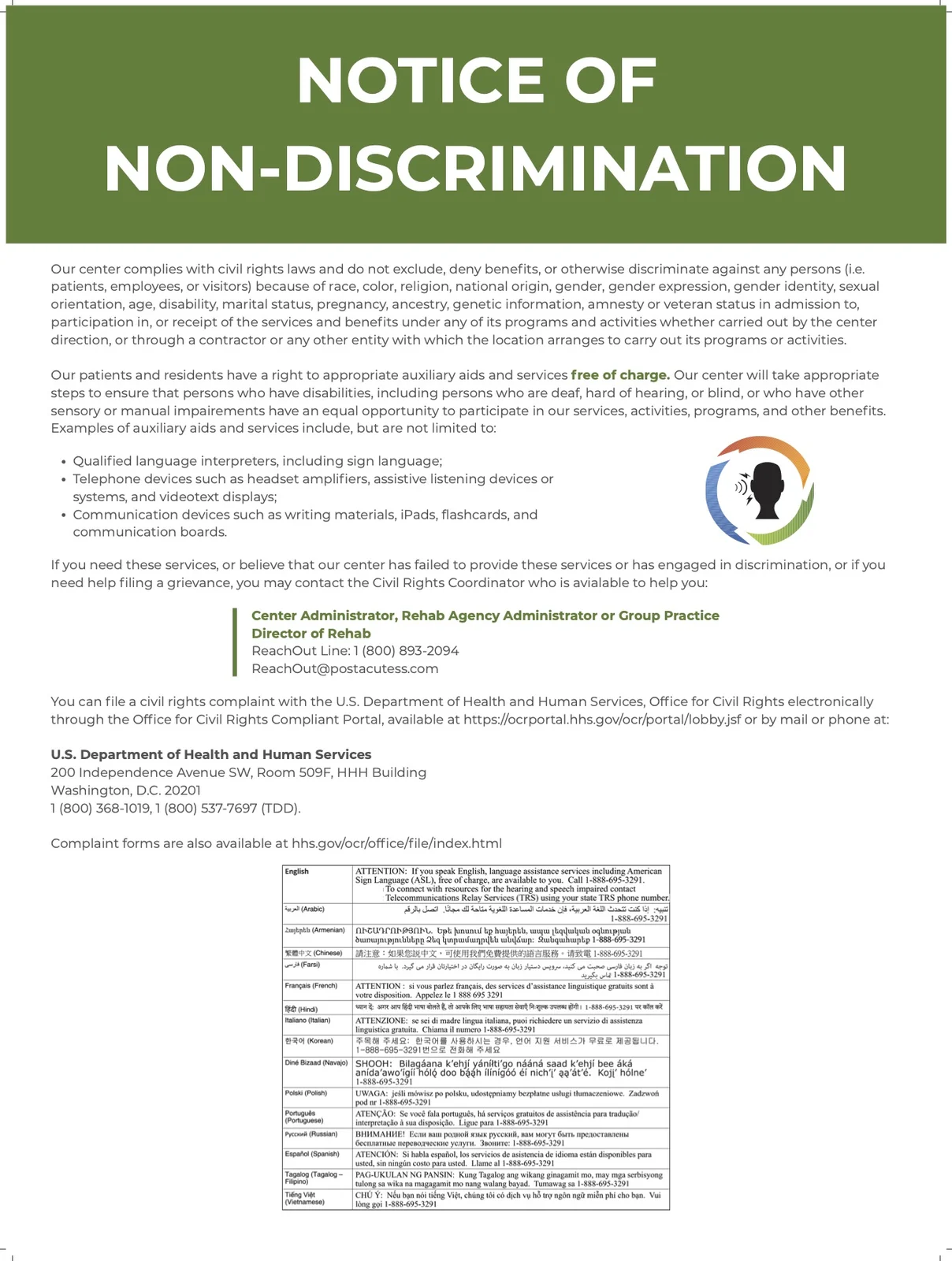 Poster - Notice of Non-Discrimination