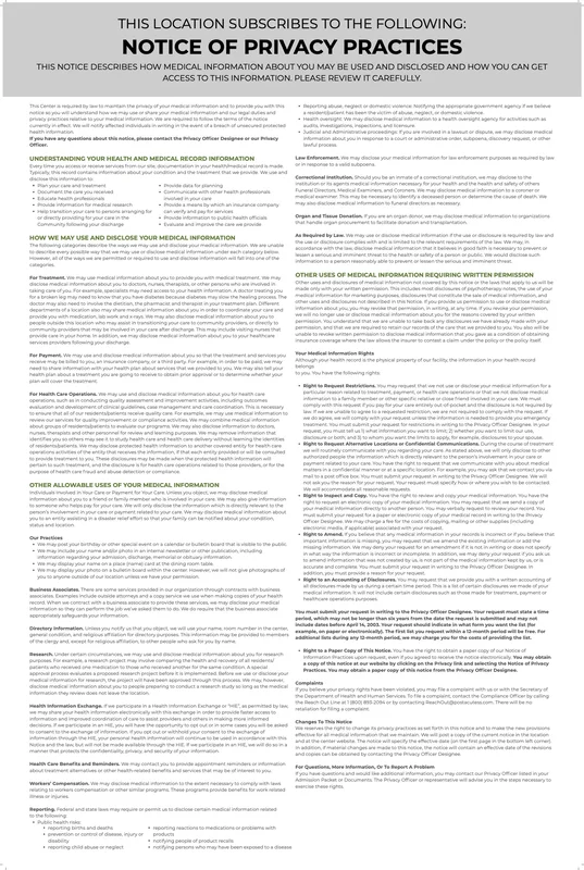 Poster - Notice of Privacy Practices
