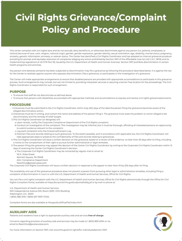Poster - Civil Rights Grievance/Complaint  Policy and Procedure